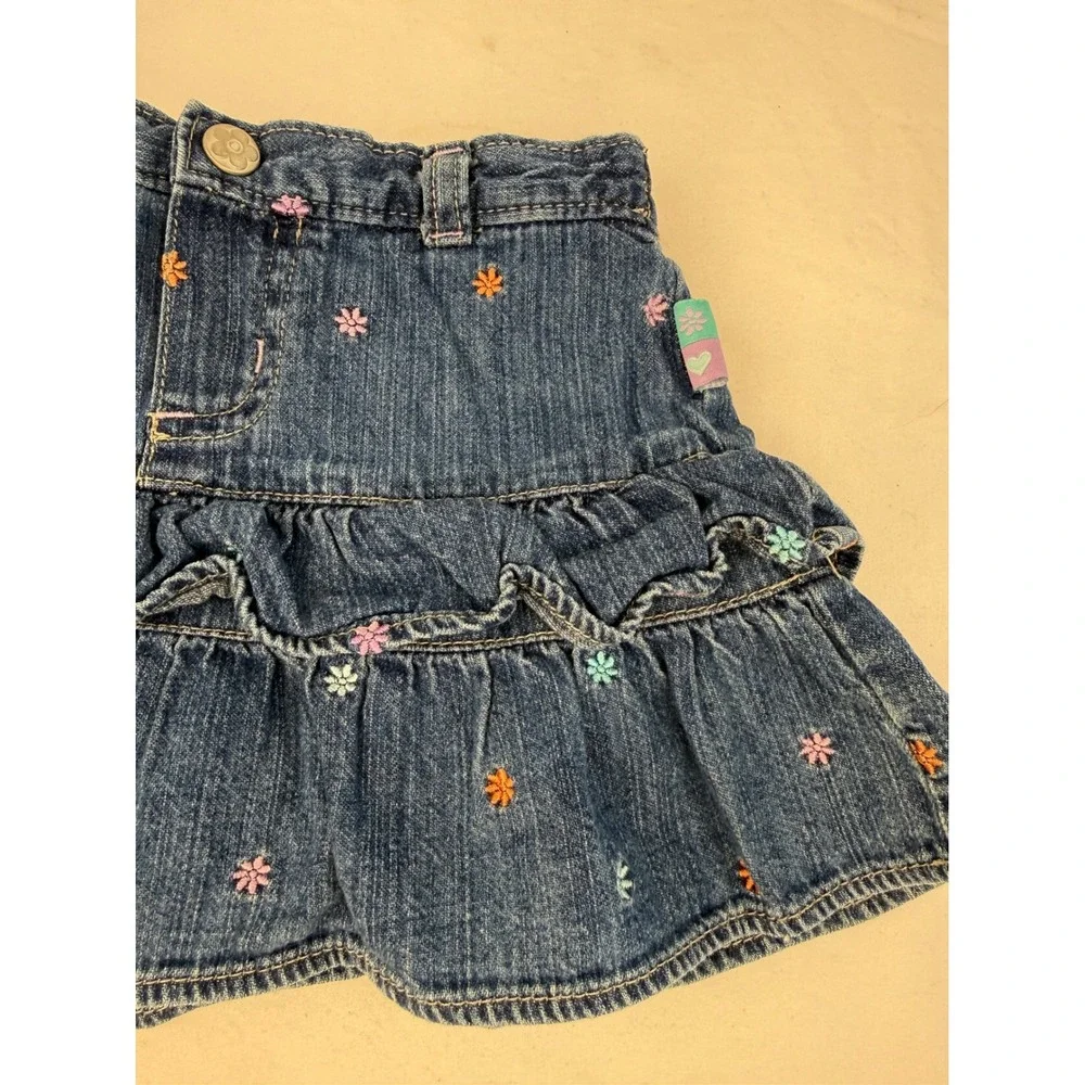 Vintage Y2K Carters Baby Girl Blue‎ Denim Floral Embroidered Ruffle Skort 18 M